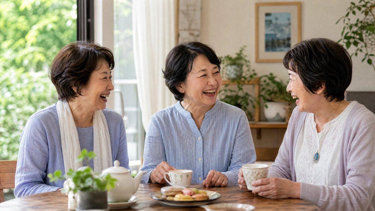 仲間と語らう、輝く午後